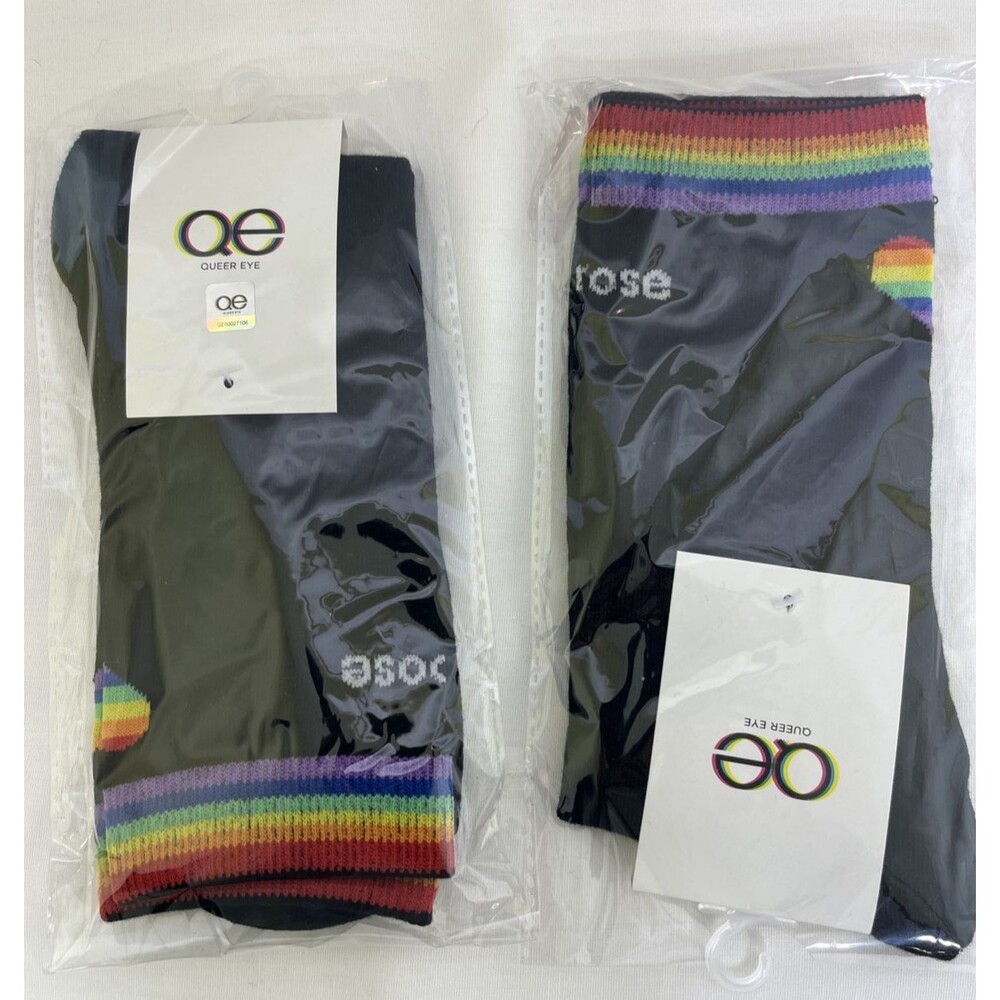 Lot of 2 Queer Eye Socks Choose Kindness Black Rainbow One Size NEW